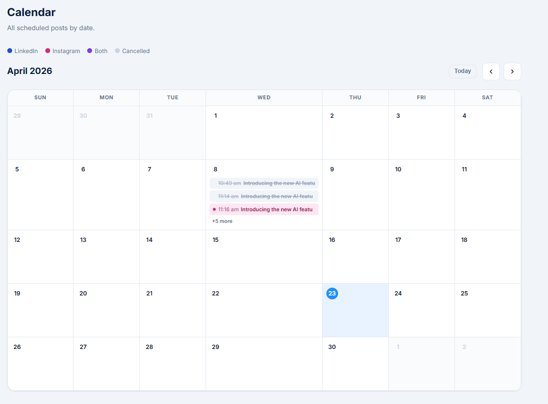 AI Marketing Scheduler calendar